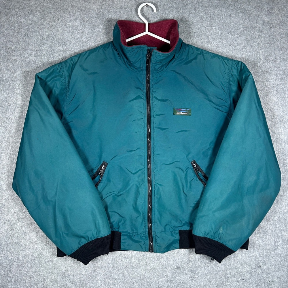L.L. Bean Warm up Jacket Mens Large Teal Fleece Lined Vintage Bomber Gorpcore